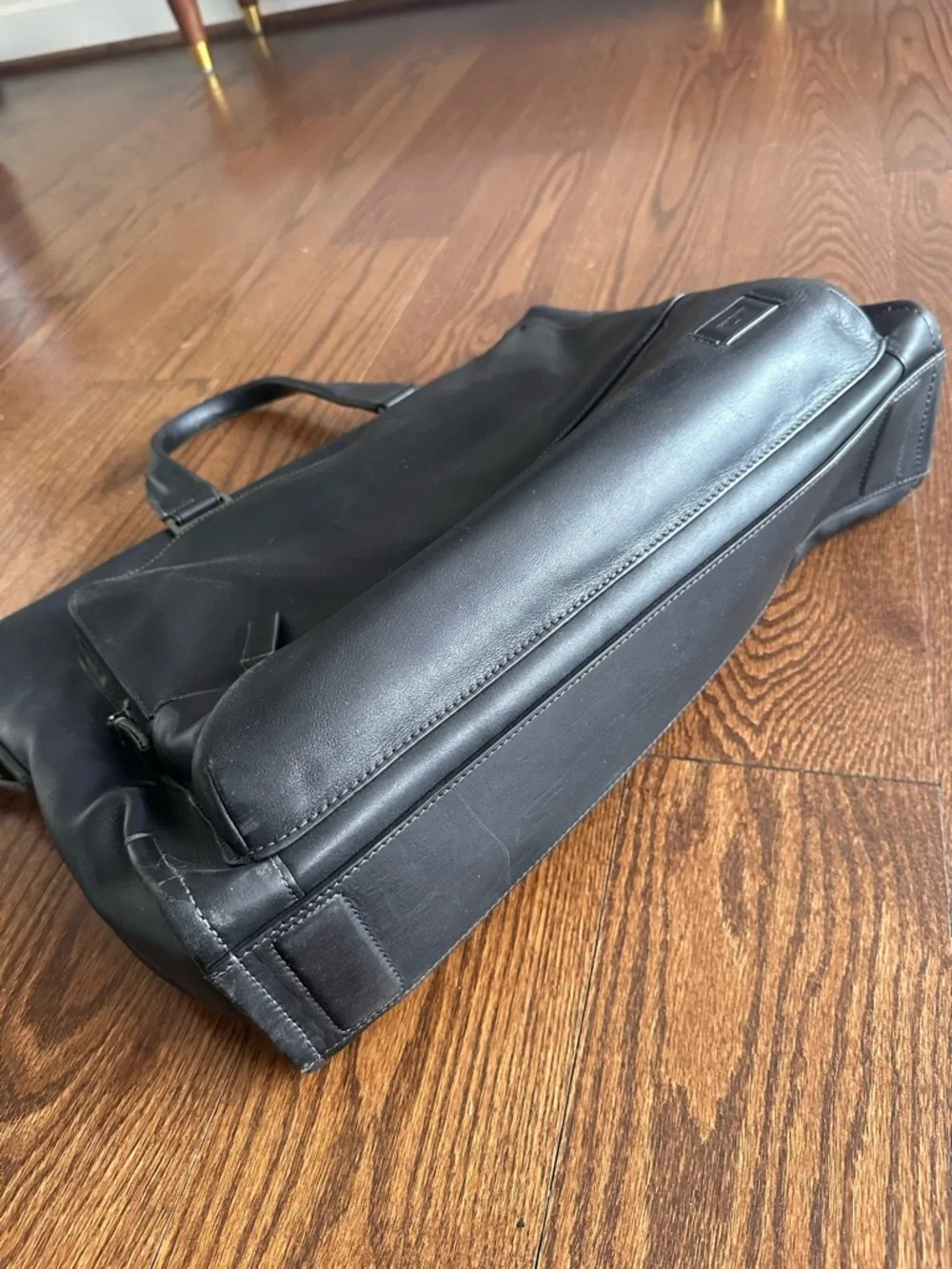 Tumi Black Leather Briefcase Tote with Front Zip Pockets